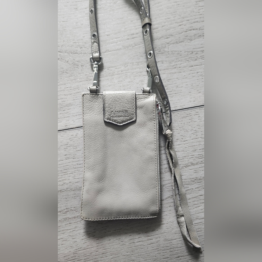 Aimee Kestenberg $128 Leather Phone Case Crossbody Bag Heather Grey Chrome